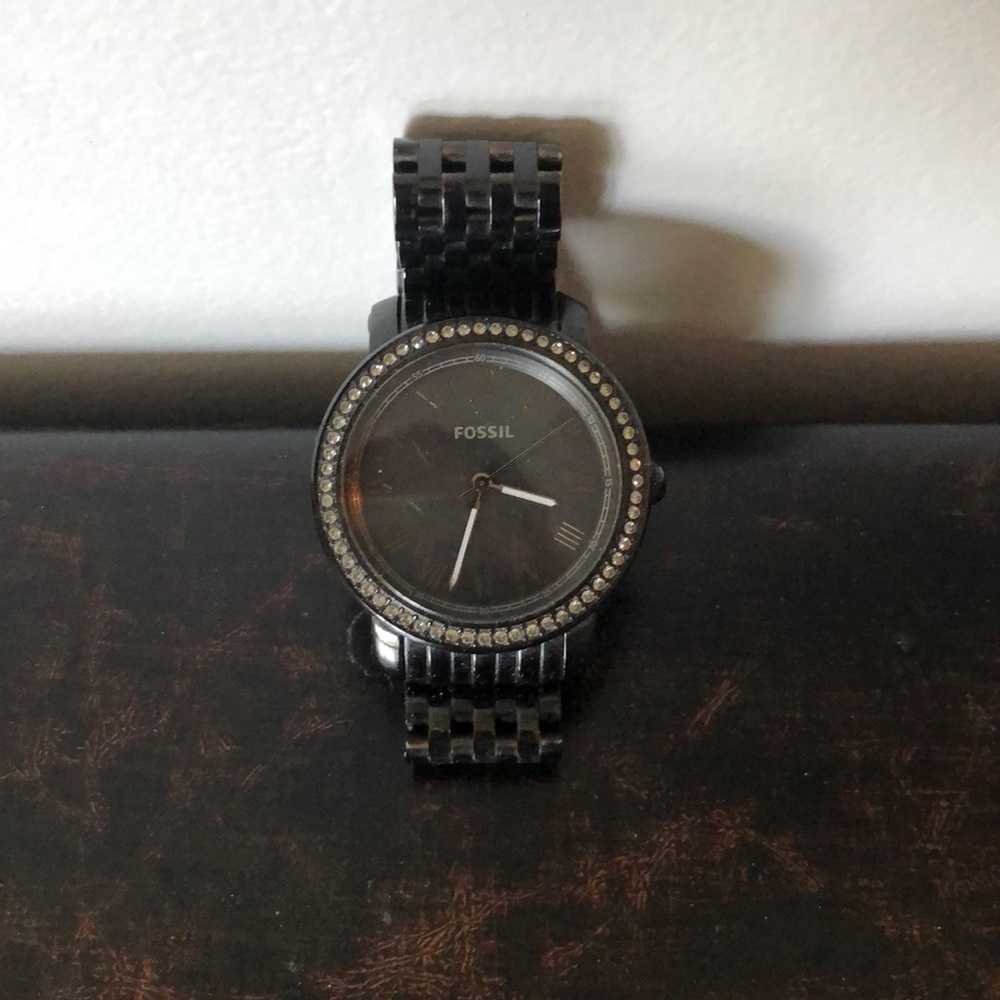 Black rhinestone fossil watch